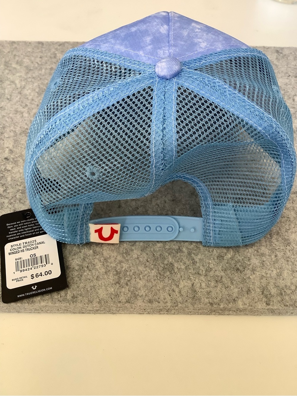 True Religion Blue Tie-Dye Trucker Hat with Pink Logo - Picture 5 of 6
